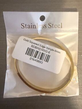 Stainless Steel Gold Squared Edge Bangle Bracelet